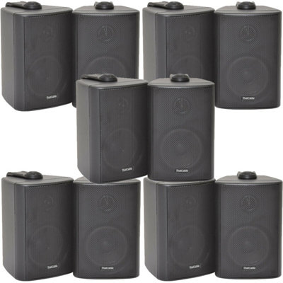 B&Q -  10X 70W 2 Way Black Wall Mounted Stereo Speakers 4" 8Ohm Mini Background Music