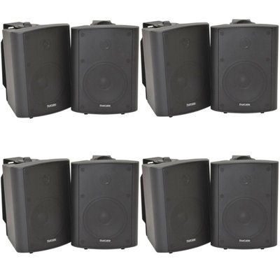B&Q -  8X 120W Black Wall Mounted Stereo Speakers 6.5" 8Ohm Premium Home Audio Music