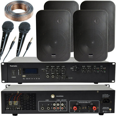 Loops Unisex Black 400W Bluetooth Sound System 4X 200W Wall Speaker Karaoke Amp & Microphones Size 1 - Image 3
