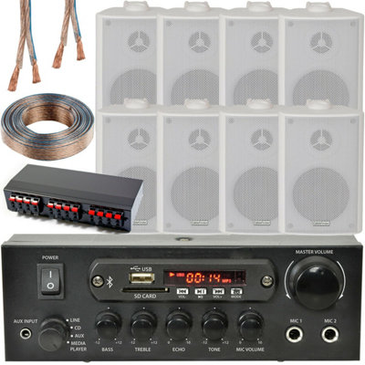 Loops Bluetooth Wall Speaker Kit 4 Zone Stereo Amp & 8X White Wall Background Music from B&Q