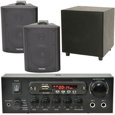 Loops Premium Tv Sound System Wall Speakers 200W Subwoofer & Bluetooth Amp Kit Black