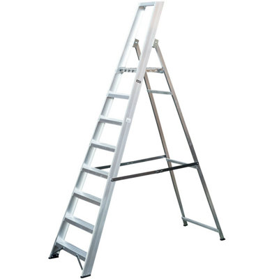 B&Q 1.7M Heavy Duty Aluminium Platform Step Ladder With 8 Treads For Safe Work At Heights