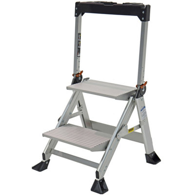 B&Q Premium Jumbo Folding Step Ladder - 2 Tread Anti-Slip Aluminium Steps 0.5M