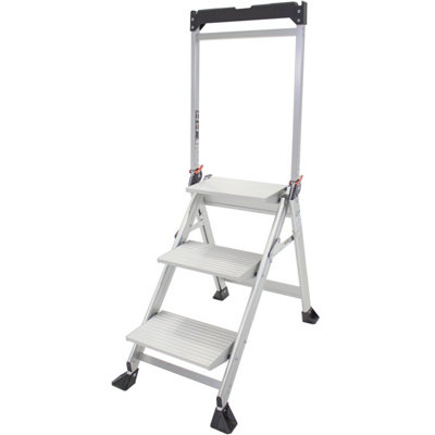 0.7M Premium Jumbo Folding Step Ladder3 Tread Anti-Slip Aluminium Safety Steps For Home & Work from B&Q