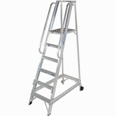 Portable 6 Tread Aluminium Warehouse Steps With Handrail For Safe Access from B&Q