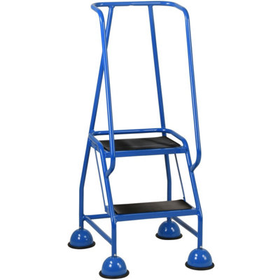 2 Tread Blue Mobile Warehouse StepsPortable Safety Ladder With Wheels from B&Q