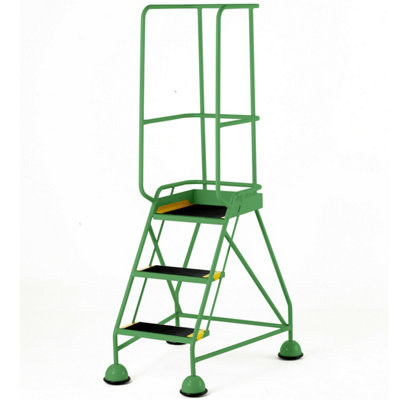 Portable Green 3 Tread Mobile Warehouse Steps With Safety Guardrail from B&Q