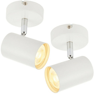 2X Led Adjustable Ceiling Spotlights Matt White Single Gu10 Dimmable Downlight from B&Q