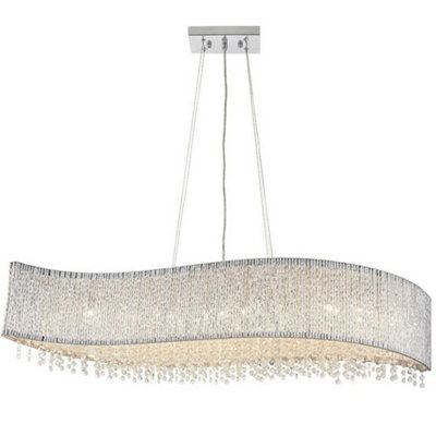  - Hanging Ceiling Linear Pendant Light Chrome & K9 Crystal Stunning Feature Lamp