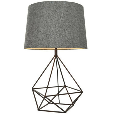 B&Q Geometric Frame Table Lamp Aged Copper & Fabric Shade Bedside Feature Grey/Light