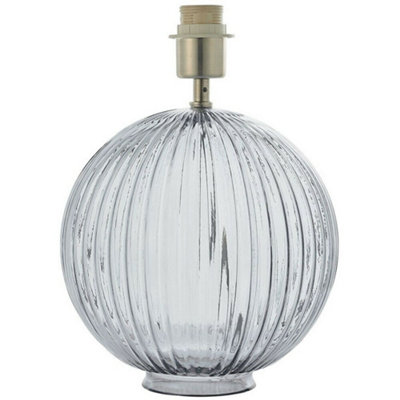 B&Q Round Textured Table Lamp Base Smoked Ribbed Glass & Nickel Classic Globe Bulb Pink/Grey
