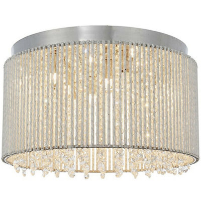  - Low Ceiling Flush Light Chrome & Crystal Shade Modern Bar Cage Boutique Feature