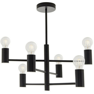 Semi Flush Ceiling Lamp Matt Black 6X Bulb Multi Light Industrial Urban Pendant from B&Q