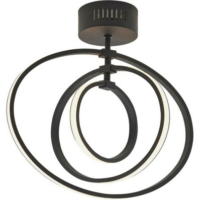 Led Semi Flush Ceiling Light 21W Warm White Matt Black Hoop Ring Feature Strip from B&Q