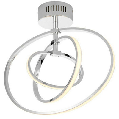B&Q Led Semi Flush Ceiling 21W Warm Chrome Hoop Ring Feature Strip Lamp Light/White