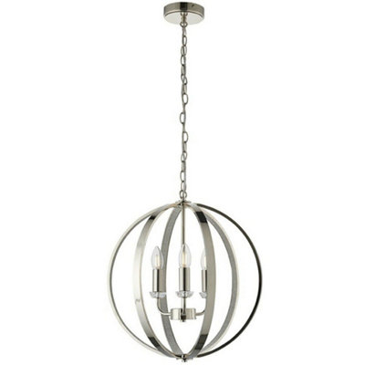 Hanging Ceiling Pendant Light Bright Nickel Globe Shade 3 Bulb Orb Loop Lamp from B&Q
