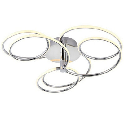 Led Semi Flush Ceiling Light 48W Warm White Chrome Infinity Hoop Strip Feature from B&Q