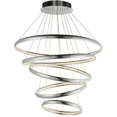  - Led Ceiling Pendant Light 97W Warm White Chrome & Crystal 5 Ring/hoop Strip Lamp