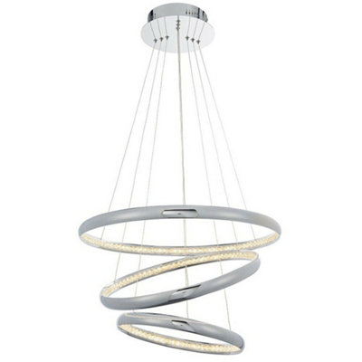  - Led Ceiling Pendant Light 47W Warm White Chrome & Crystal 3 Ring/hoop Strip Lamp