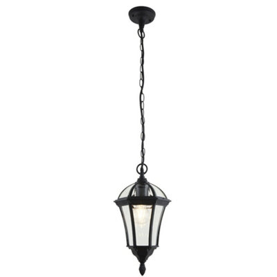 Ip44 Outdoor Hanging Pendant Porch Light Traditional Black & Glass Lantern Lamp from B&Q