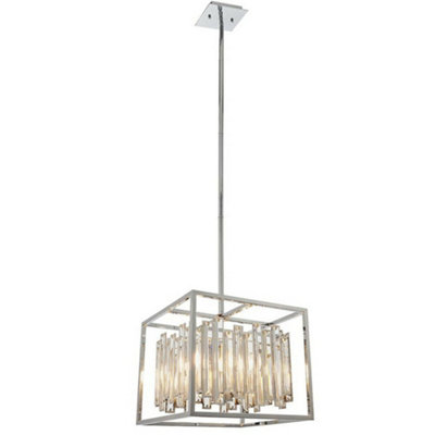 Hanging Ceiling Pendant Light Chrome & Crystal Gorgeous Modern Square Box Shade from B&Q