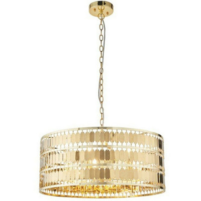  - Hanging Ceiling Pendant Light Hex Gold Plate Shade 5 Bulb Modern Dimming Feature