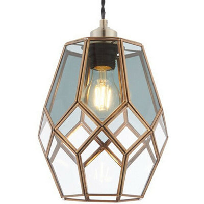 Hanging Ceiling Pendant Light Shade Brass & Clear Smoked Glass Geometric Cage from B&Q