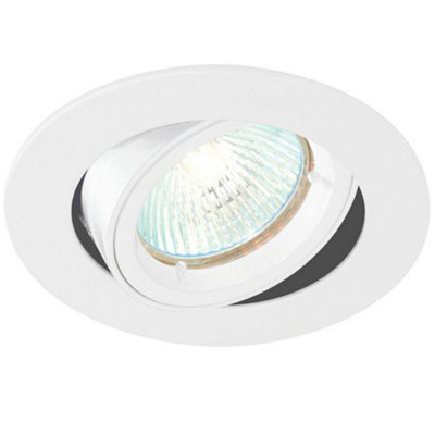 Tilting Round Recess Ceiling Down Light Gloss White 95mm Flush Gu10 Lamp Fitting from B&Q