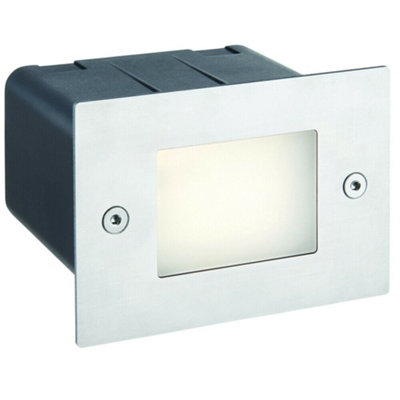 B&Q Ip44 Led Half Brick Light Stainless Steel & Plain Frosted Glass 2W Cool White Light/White