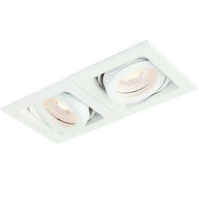  - Double Twin Square Adjustable Head Ceiling Spotlight White Gu10 Box Downlight