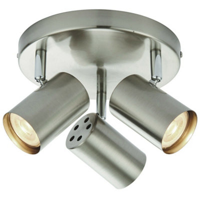 - 3X Adjustable Head Ceiling Spotlight Satin Chrome Round Gu10 Kitchen Downlight