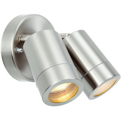 Ip44 Outdoor Adjustable Spotlight Brushed Steel Twin Gu10 Dimmable Up Down Light from B&Q