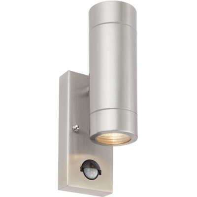  - Up & Down Ip44 Outdoor Wall Light With Pir2 X 7W Led Gu10Stainless Steel