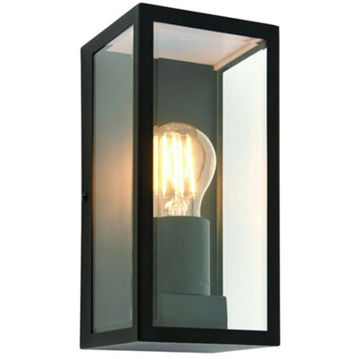 Ip44 Outdoor Wall Light Matt Black & Glass Rectangle Box Lantern 28W E27 Edison from B&Q