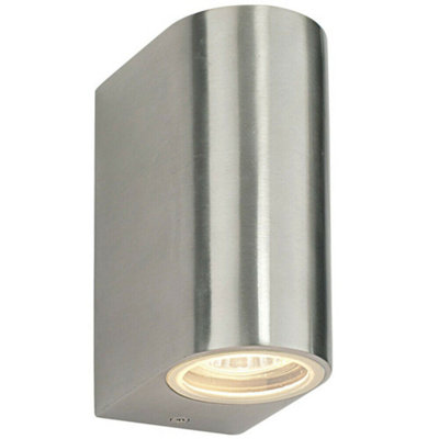 Ip44 Outdoor Up & Down Wall Light Brushed Aluminium Twin Gu10 Modern Accent Lamp from B&Q