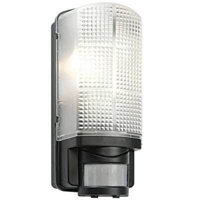 Black Ip44 Outdoor Wall Bulkhead Light & 10M Pir Motion Sensor 60W E27 Edison from B&Q