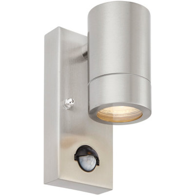 Outdoor Ip44 Wall Downlight With Pir Sensor7W Gu10 LedBrushed Steel from B&Q