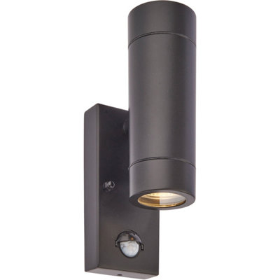Twin Up & Down Ip44 Wall Light With Pir Sensor2 X 7W Gu10 LedMatt Black from B&Q