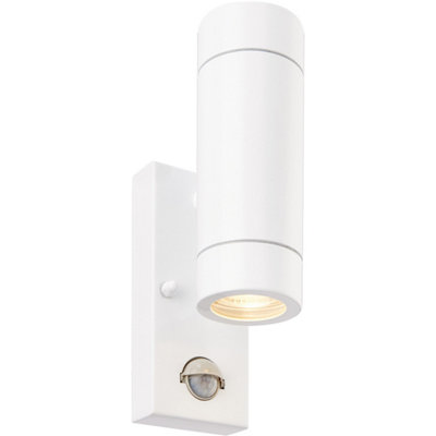  - Twin Up & Down Ip44 Wall Light With Pir Sensor2 X 7W Gu10 LedGloss White