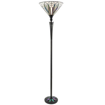 1.7M Tiffany Floor Lamp Black Stem & Retro Stained Glass Shade Uplighter I00002 from B&Q