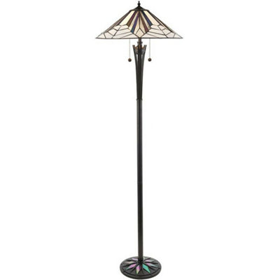 1.6M Tiffany Twin Floor Lamp Black Stem & Retro Stained Glass Shade I00003 from B&Q