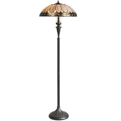 1.5M Tiffany Twin Floor Lamp Dark Bronze & Retro Stained Glass Shade I00006 from B&Q
