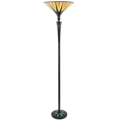 1.7M Tiffany Uplight Floor Lamp Black & Multi Colour Stained Glass Shade I00010 from B&Q