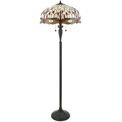 1.5M Tiffany Twin Floor Lamp Dark Bronze & Dragonfly Stained Glass Shade I00012 from B&Q