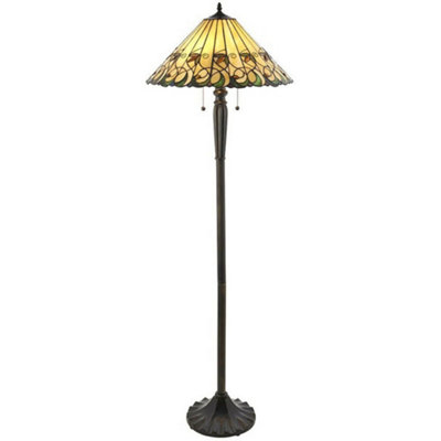 1.6M Tiffany Twin Floor Lamp Dark Bronze & Amber Stained Glass Shade I00017 from B&Q