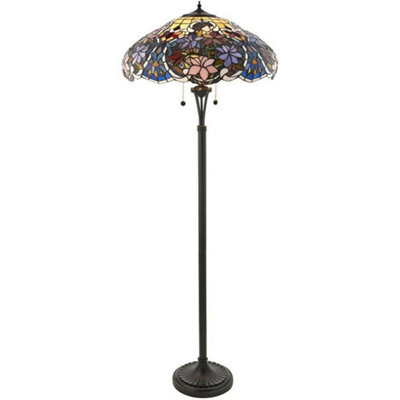 1.5M Tiffany Twin Floor Lamp Dark Bronze & Floral Stained Glass Shade I00027 from B&Q