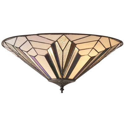 Tiffany Glass Semi-Flush Ceiling LightArt Deco Round Inverted ShadeI00033 from B&Q