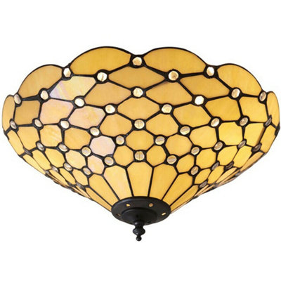 Tiffany Glass Semi Flush Ceiling Light Amber Geometric Inverted Shade I00059 from B&Q