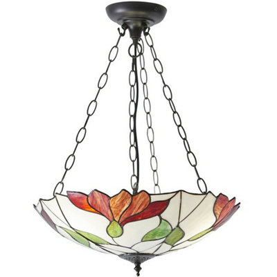 Tiffany Glass 3 Ceiling Light PendantModern Floral DesignDark Bronze Finish from B&Q