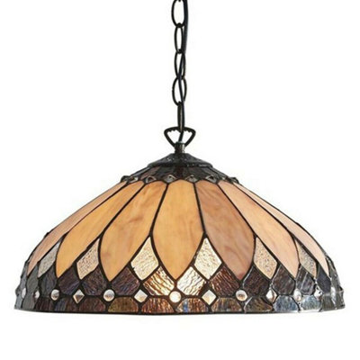 Tiffany Glass Hanging Ceiling Pendant Light Dark Bronze 400mm Lamp Shade I00085 from B&Q